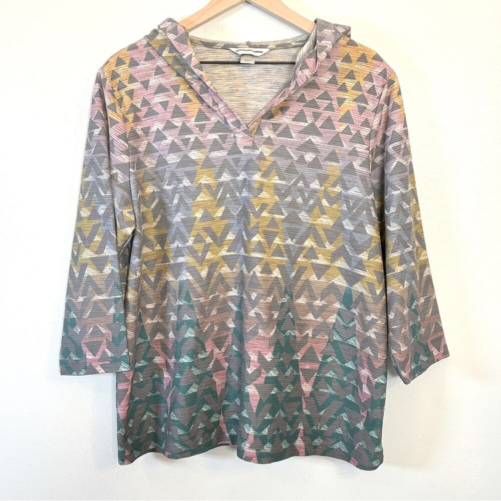 Christopher &‎ Banks Multicolor Geometric Hoodie Women’s XL Casual Boho Mod